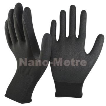 NMSAFETY nylon revestido de nitrilo preto antiderrapante luvas de acabamento arenoso